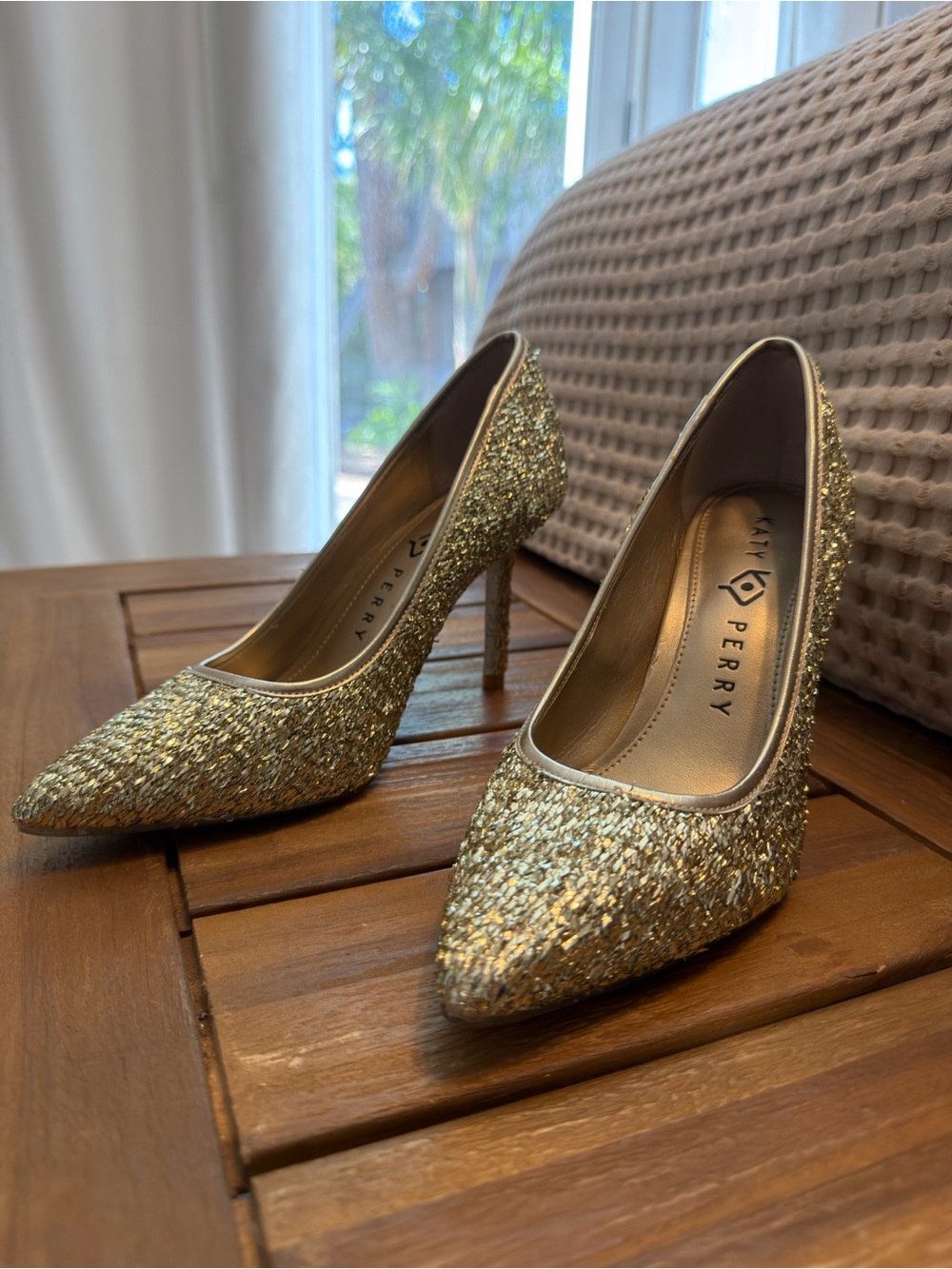 Katy Perry Collections Gold Glitter Pointed Toe Stiletto Pumps